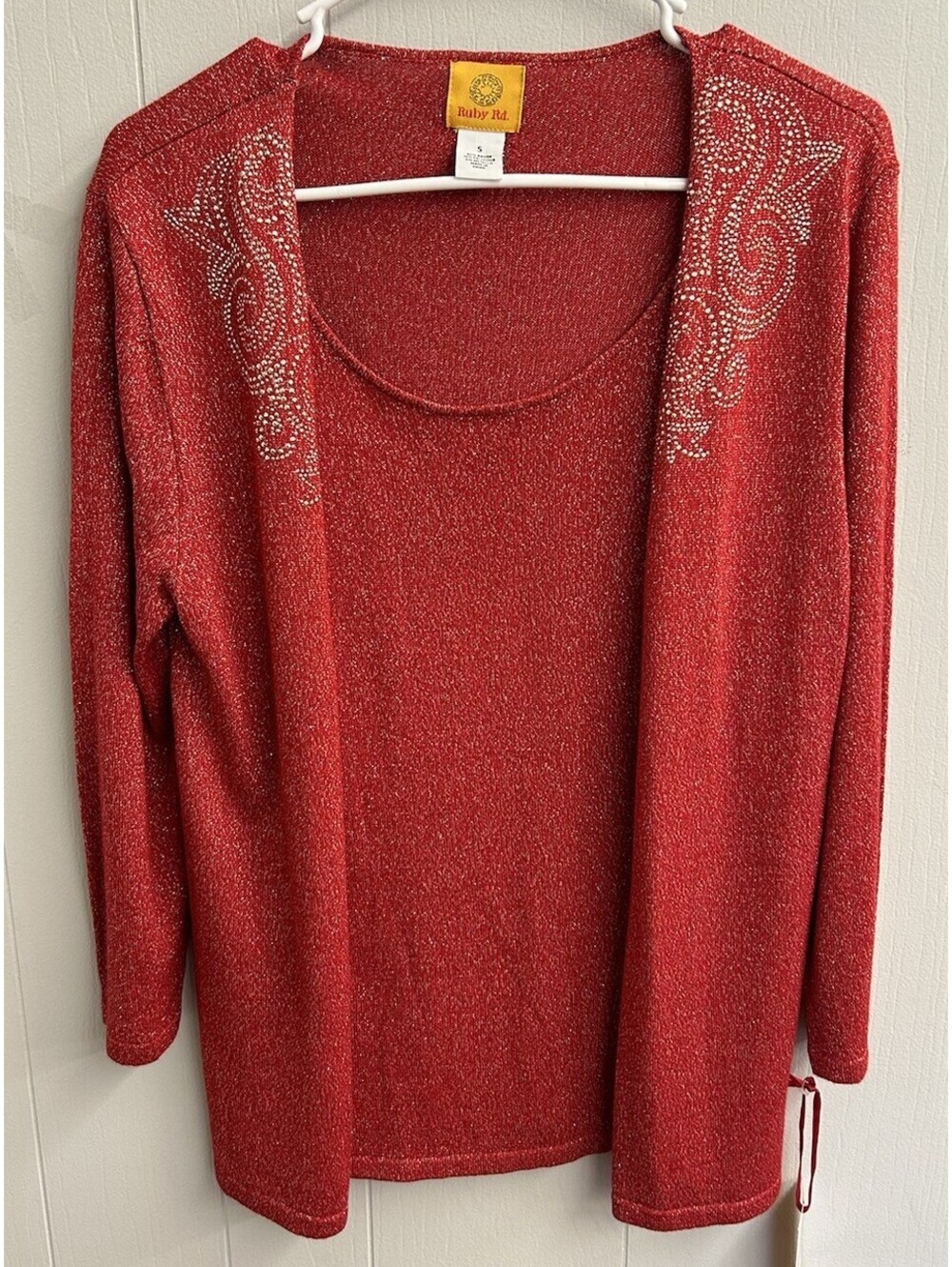 Ruby Rd. Red Sparkle Sweater. 2Fer. Beaded. Size Small.  NWT